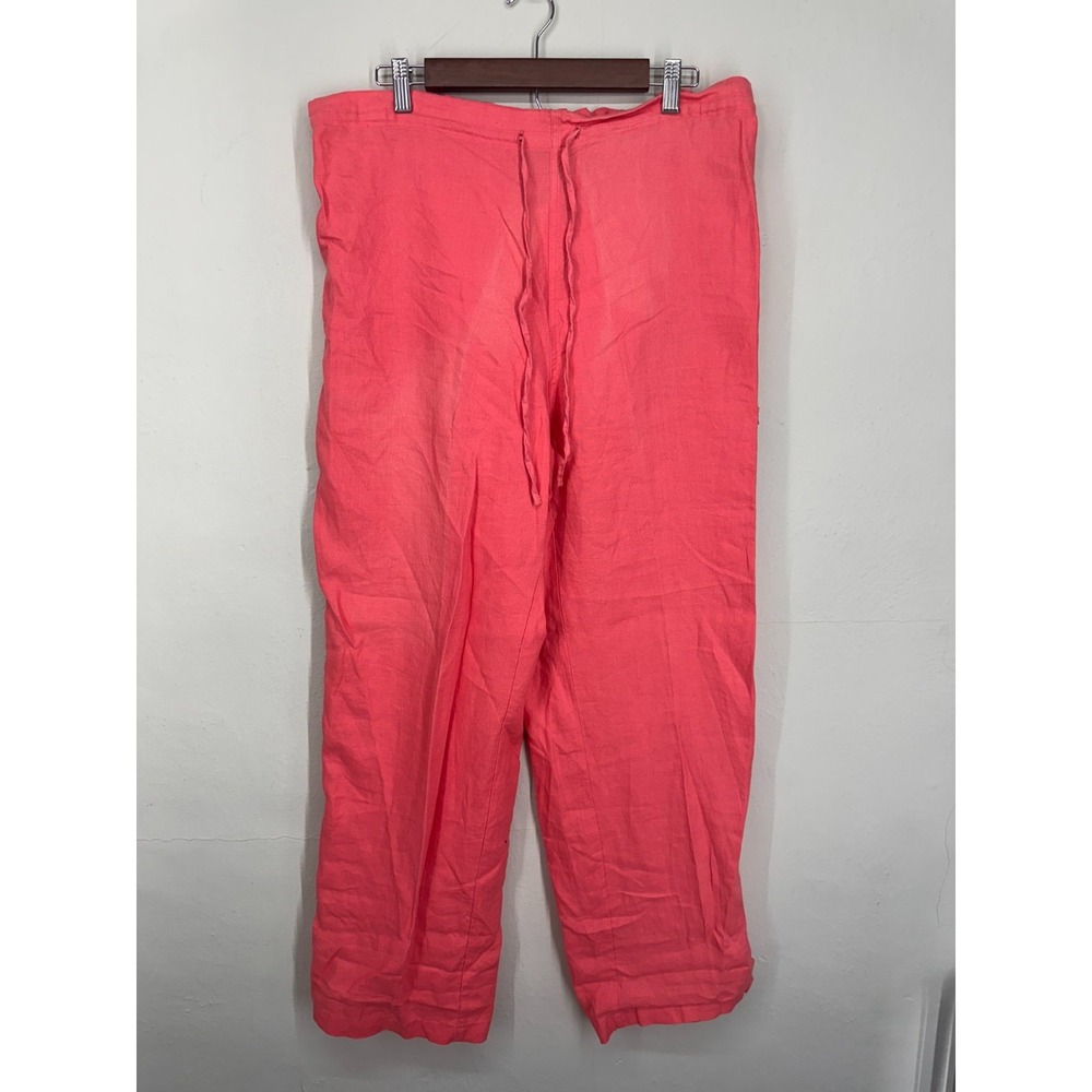 St. John's Bay 100% Linen Pants Women LARGE Coral Pink Relaxed Fit Drawstring